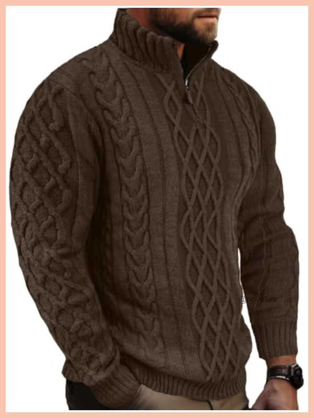 Men's Mock Neck Cable Knit Quarter Zip Pullover Sweater